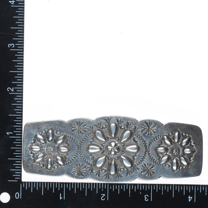 Large Vintage Navajo nicely stamped sterling silver barrette/hair clip