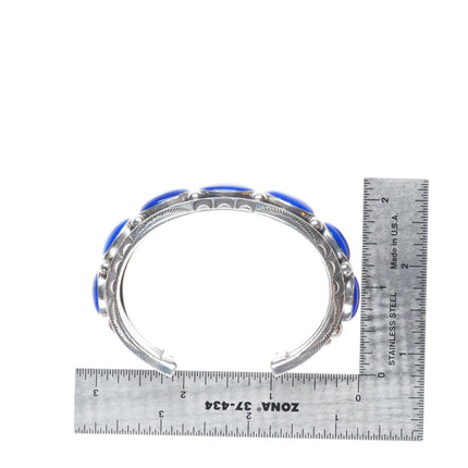 6.3" Jeanette Dale Navajo carinated sterling silver lapis row cuff bracelet