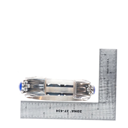 6.3" Jeanette Dale Navajo carinated sterling silver lapis row cuff bracelet
