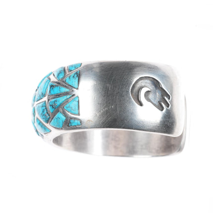 6" Gibson Montano Navajo sterling silver spiderweb turquoise inlay cuff bracelet