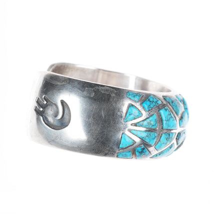 6" Gibson Montano Navajo sterling silver spiderweb turquoise inlay cuff bracelet