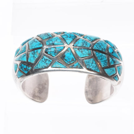 6" Gibson Montano Navajo sterling silver spiderweb turquoise inlay cuff bracelet