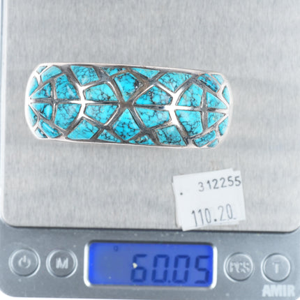 6" Gibson Montano Navajo sterling silver spiderweb turquoise inlay cuff bracelet