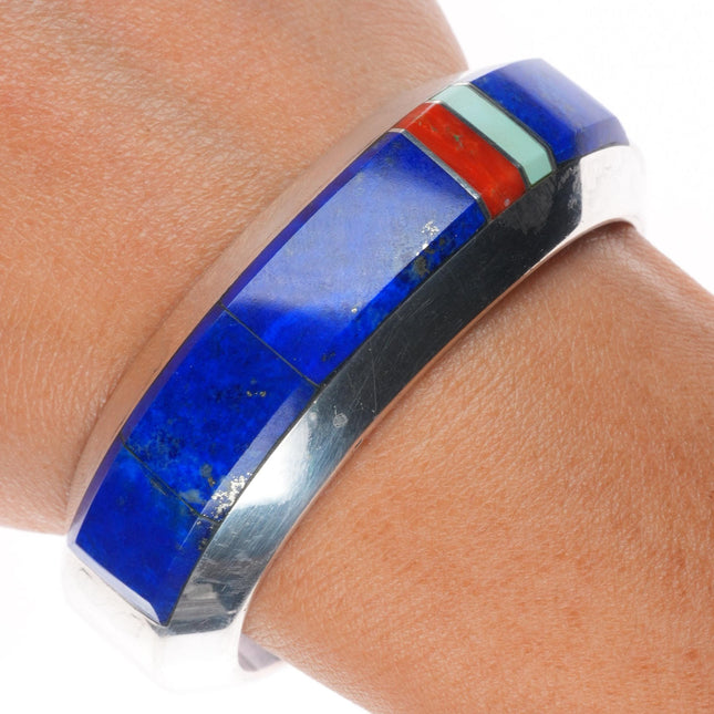 6" Michael Slim Navajo sterling silver lapis, coral, turquoise cuff bracelet