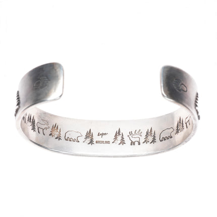 6.5" Harold Lujan Taos pueblo sterling silver interior stamped cuff bracelet