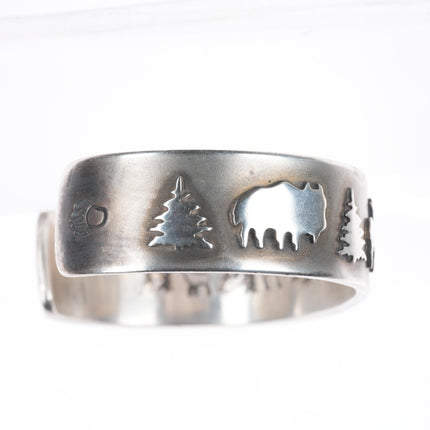 6.5" Harold Lujan Taos pueblo sterling silver interior stamped cuff bracelet