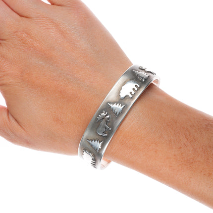6.5" Harold Lujan Taos pueblo sterling silver interior stamped cuff bracelet