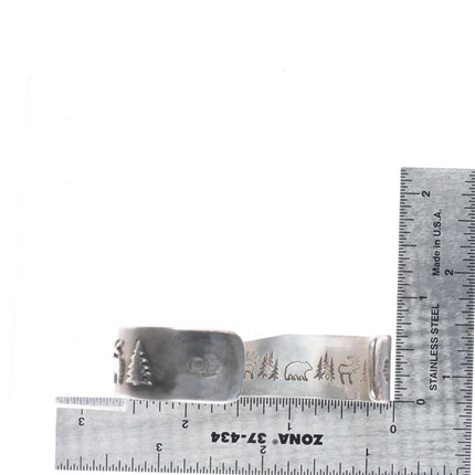 6.5" Harold Lujan Taos pueblo sterling silver interior stamped cuff bracelet