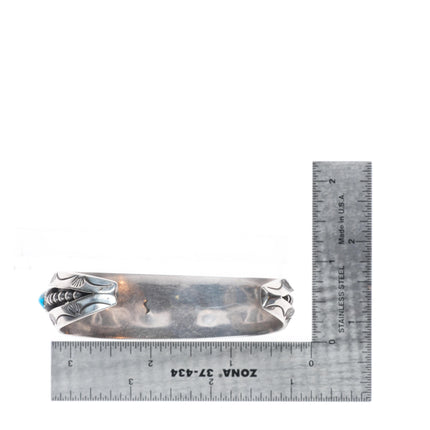 7" Vintage Navajo carinated sterling silver turquoise row cuff bracelet