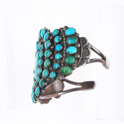 6.25" 1930's Zuni turquoise cluster cuff bracelet ingot/sterling silver
