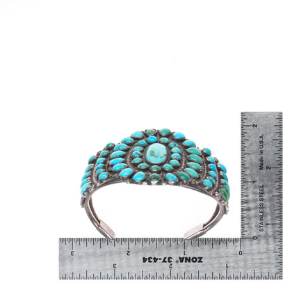 6.25" 1930's Zuni turquoise cluster cuff bracelet ingot/sterling silver