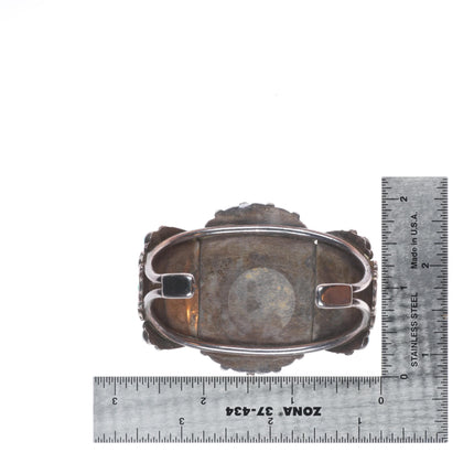 6.25" 1930's Zuni turquoise cluster cuff bracelet ingot/sterling silver