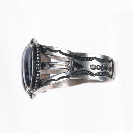 6.6" Vintage Navajo  sterling silver Petrified wood agate 3 stone cuff bracelet