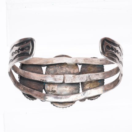 6.6" Vintage Navajo  sterling silver Petrified wood agate 3 stone cuff bracelet