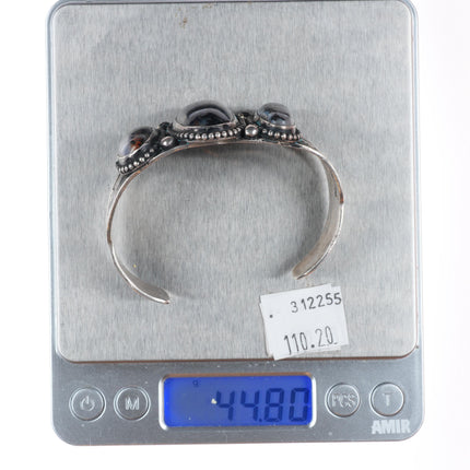 6.6" Vintage Navajo  sterling silver Petrified wood agate 3 stone cuff bracelet