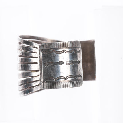 6.5" c1940's Navajo sterling silver split face stamped sides cuff bracelet