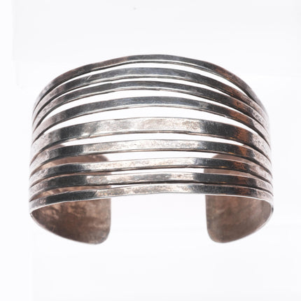 6.5" c1940's Navajo sterling silver split face stamped sides cuff bracelet