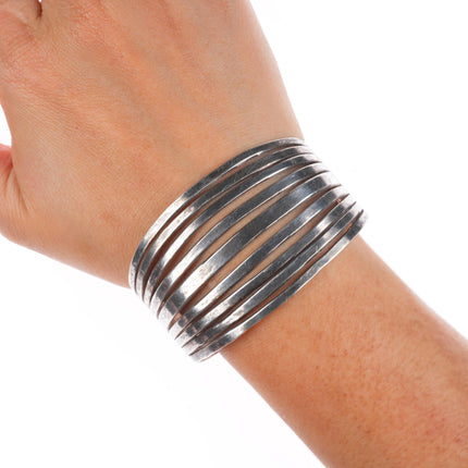 6.5" c1940's Navajo sterling silver split face stamped sides cuff bracelet