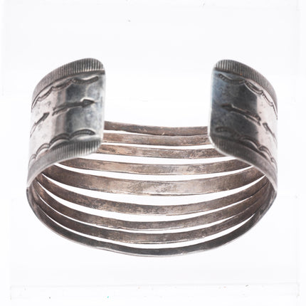 6.5" c1940's Navajo sterling silver split face stamped sides cuff bracelet
