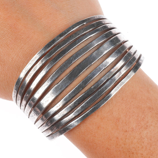 6.5" c1940's Navajo sterling silver split face stamped sides cuff bracelet