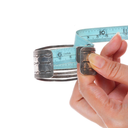 6.5" c1940's Navajo sterling silver split face stamped sides cuff bracelet