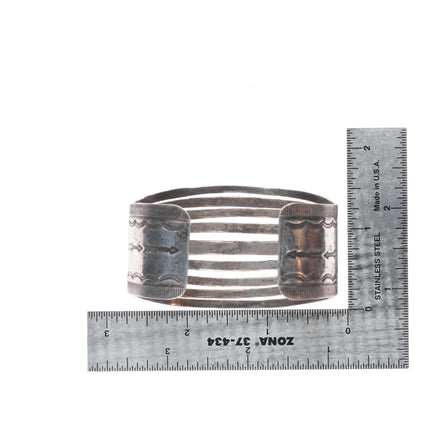 6.5" c1940's Navajo sterling silver split face stamped sides cuff bracelet