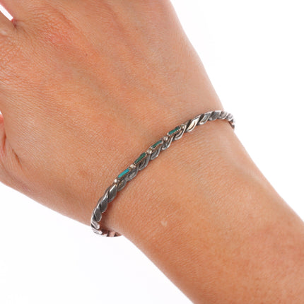 6.6" Vintage Zuni sterling silver needlepoint turquoise woven cuff bracelet