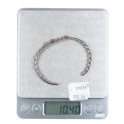 6.6" Vintage Zuni sterling silver needlepoint turquoise woven cuff bracelet