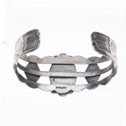 6.75" 1940 Fred Harvey type thunderbird sterling silver turquoise cuff bracelet