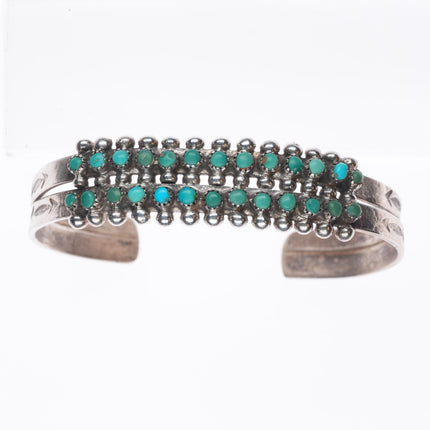6" c1940's Zuni sterling silver 2 row snake eye turquoise cuff bracelet