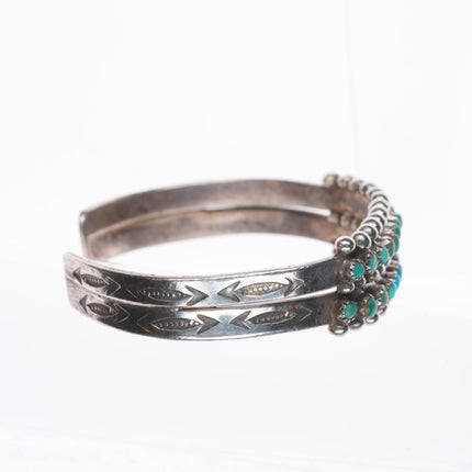 6" c1940's Zuni sterling silver 2 row snake eye turquoise cuff bracelet