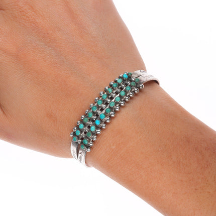6" c1940's Zuni sterling silver 2 row snake eye turquoise cuff bracelet