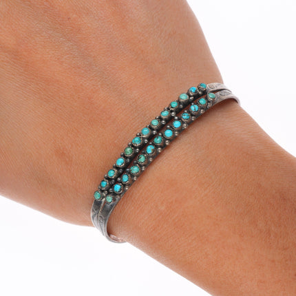 6.2" c1940's Zuni sterling silver 2 row snake eye turquoise cuff bracelet slim