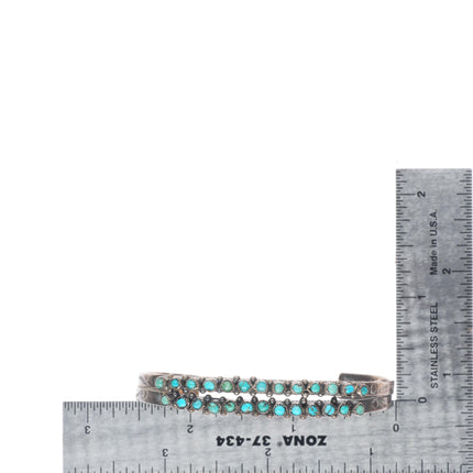 6.2" c1940's Zuni sterling silver 2 row snake eye turquoise cuff bracelet slim