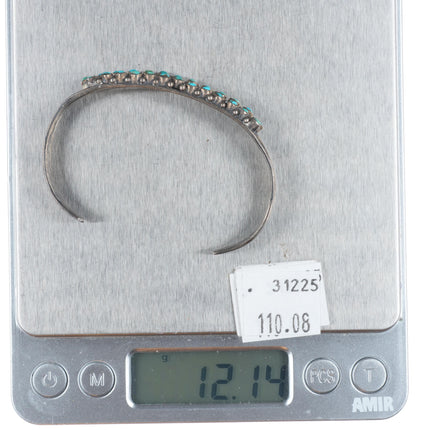 6.2" c1940's Zuni sterling silver 2 row snake eye turquoise cuff bracelet slim