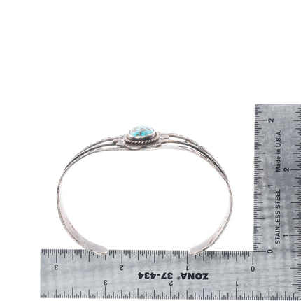 7" 30's-40's Navajo sterling silver arrow stamped cuff bracelet w/Nice turquoise