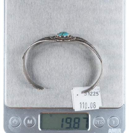 7" 30's-40's Navajo sterling silver arrow stamped cuff bracelet w/Nice turquoise