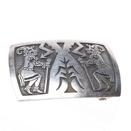 Alde Qumyintewa Hopi overlay kachina/corn sterling silver belt buckle