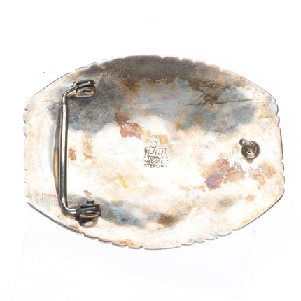 Tommy Moore Navajo sterling silver Kingman turquoise cluster belt buckle