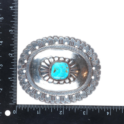 Vintage Navajo sterling silver pierced edge concho belt buckle with turquoise