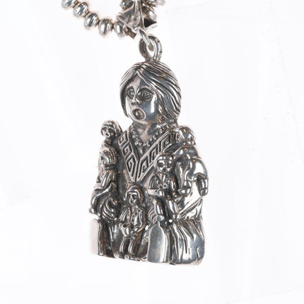Vintage Southwestern sterling silver storyteller doll pendant/beaded necklace