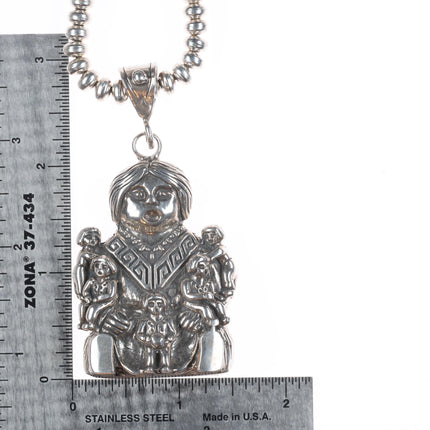 Vintage Southwestern sterling silver storyteller doll pendant/beaded necklace