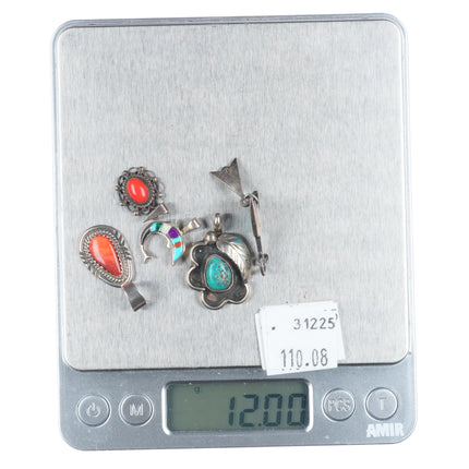 Vintage Southwestern/Navajo sterling silver pendant lot turquoise/spiny oyster