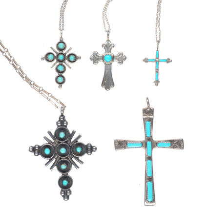 Vintage Navajo/Zuni sterling silver/turquoise snake eye cross lot/collection