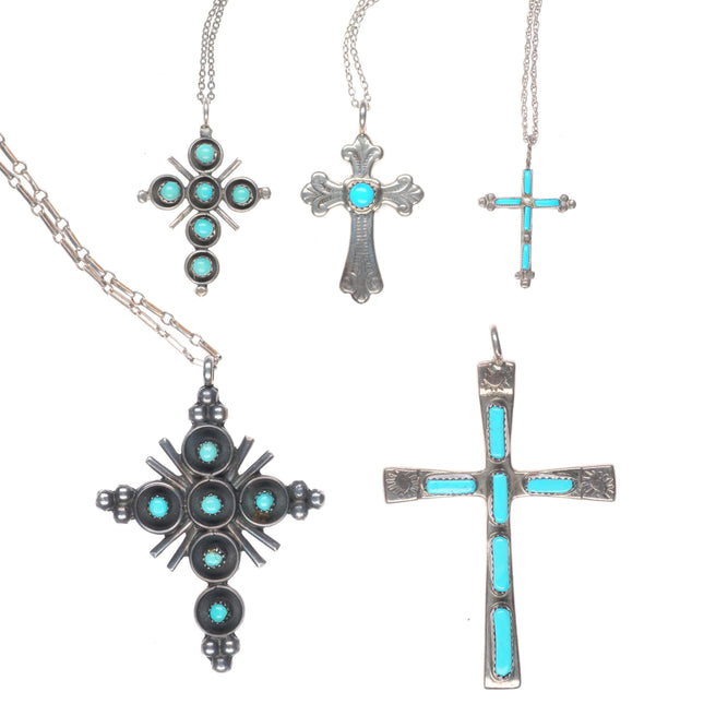 Vintage Navajo/Zuni sterling silver/turquoise snake eye cross lot/collection