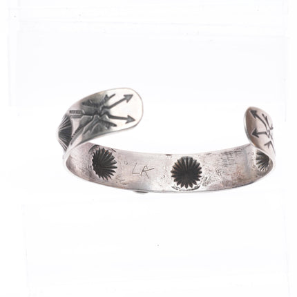 6.25" 1930's Navajo sterling silver snakes/arrows green turquoise cuff bracelet