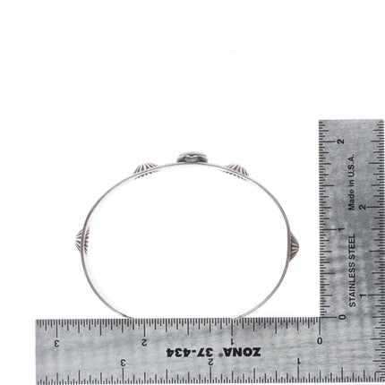 6.25" 1930's Navajo sterling silver snakes/arrows green turquoise cuff bracelet