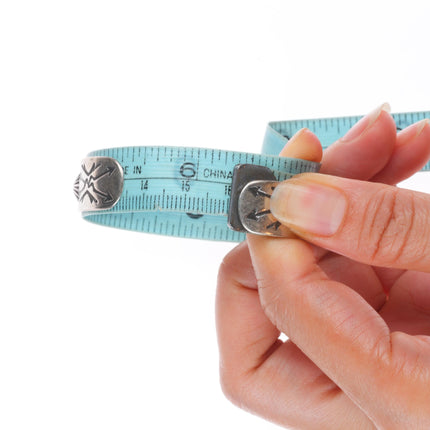 6.25" 1930's Navajo sterling silver snakes/arrows green turquoise cuff bracelet