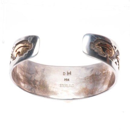 6.6" Dina Huntinghorse 14k gold/sterling silver Lapis cuff bracelet Kiowa