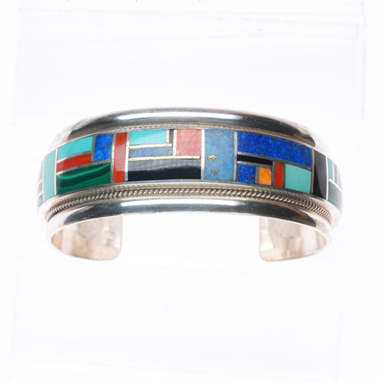 6.75" Rickell & Glendora Booqua Zuni sterling silver channel inlay cuff bracelet